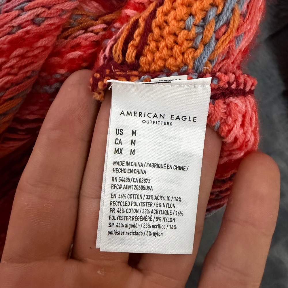 American Eagle Fair Isle Sweater Womens Medium Red Multi Crewneck Knit Pullover - Picture 6 of 8